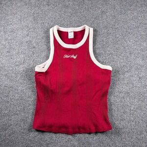 PINK Victoria's Secret Tank Top Women Large Red Hot Stuff Ribbed Shelf Bra Top
